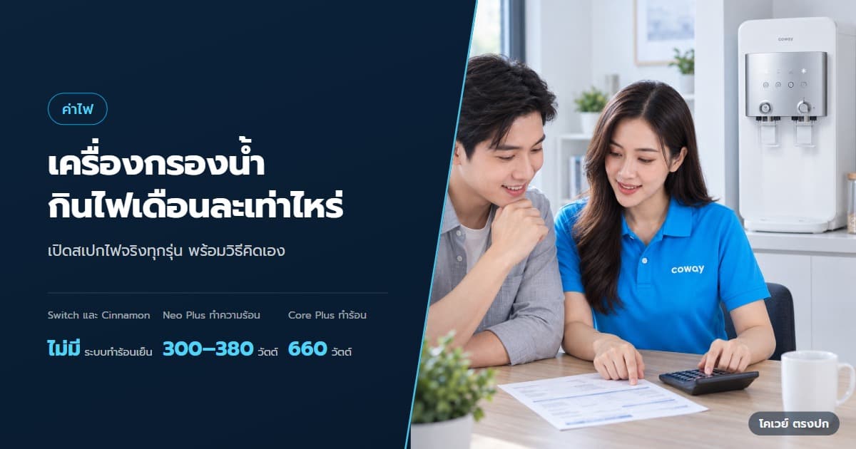 ปก เครื่องกรองน้ำ Coway กินไฟเท่าไร อ่านกำลังไฟอย่างไร — ลูกค้ากับตัวแทนคำนวณค่าไฟจากบิลและการใช้งาน NEOPLUS